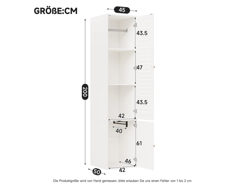  Armoire à vêtements 1 porte persiennée avec penderie et 3 niches de rangement pour chambre blanche 45 × 50 × 200 cm  - Conforama C