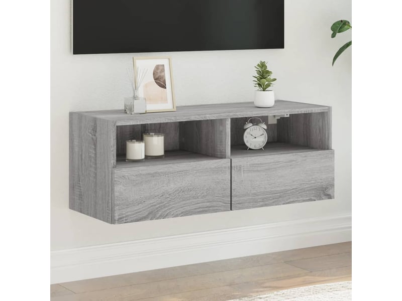  Meuble tv - banc tv - meuble de rangement mural sonoma gris 80x30x30 cm bois d'ingénierie  - Conforama B