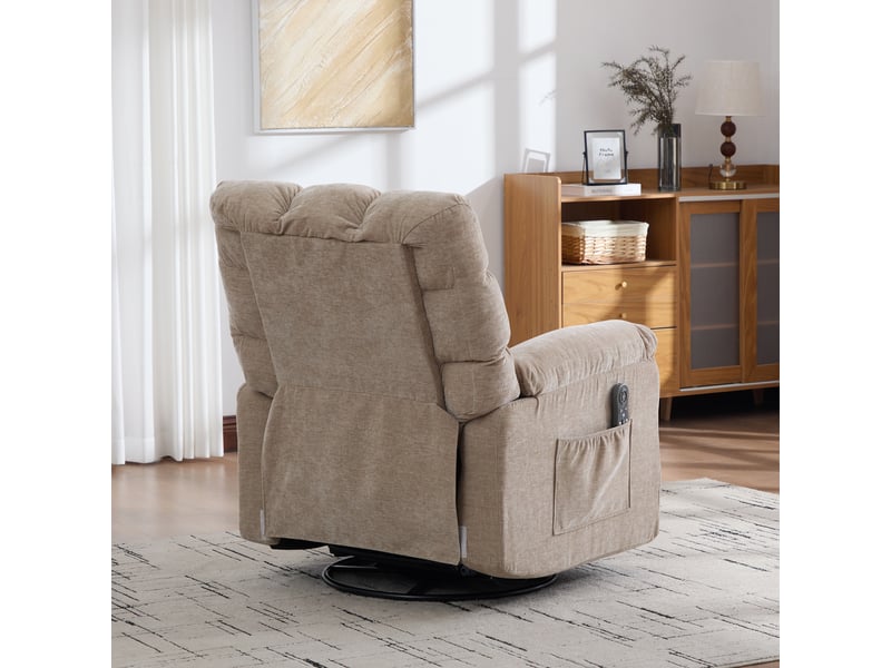  Fauteuil relax manuel pivotant 360° massant et chauffant en chenille beige clair Fay Lum - Conforama E