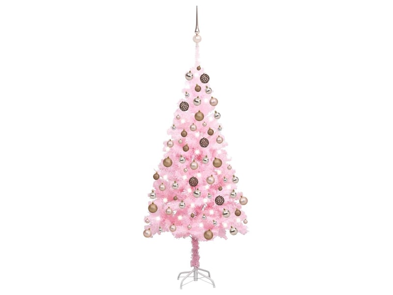  Sapin de noël, arbre de noël artificiel pré-éclairé et boules rose 150 cm pvc  - Conforama B