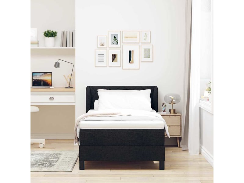  Lit adulte, lit simple, lit à ressorts avec tête de lit noir 90x190cm tissu cf17220  - Conforama C