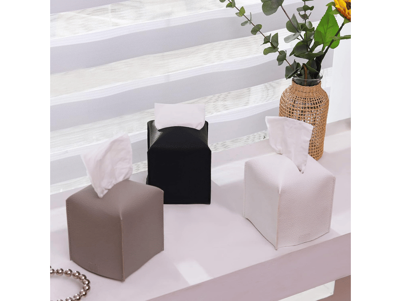 Boîte à mouchoirs carrée en cuir pour salle de bain, coiffeuse, table de chevet, bureau (12,7 x 12,7 x 12,7 cm, gris) - Conforama E