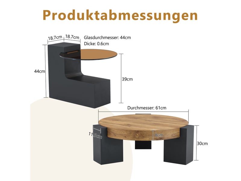  Table basse ronde 2 niveaux 100x50x45 cm verre brun pieds mdf noir design moderne salon  - Conforama C
