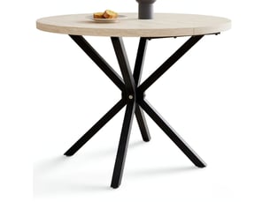 Table à manger ronde 100 cm, plateau mdf décor imitation pierre et piètement noir