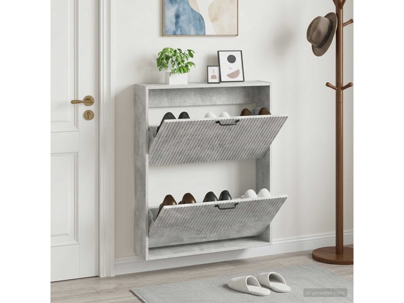  Meuble à chaussures mural, armoire à chaussures hoorn 71x17x86 cm gris béton  - Conforama B