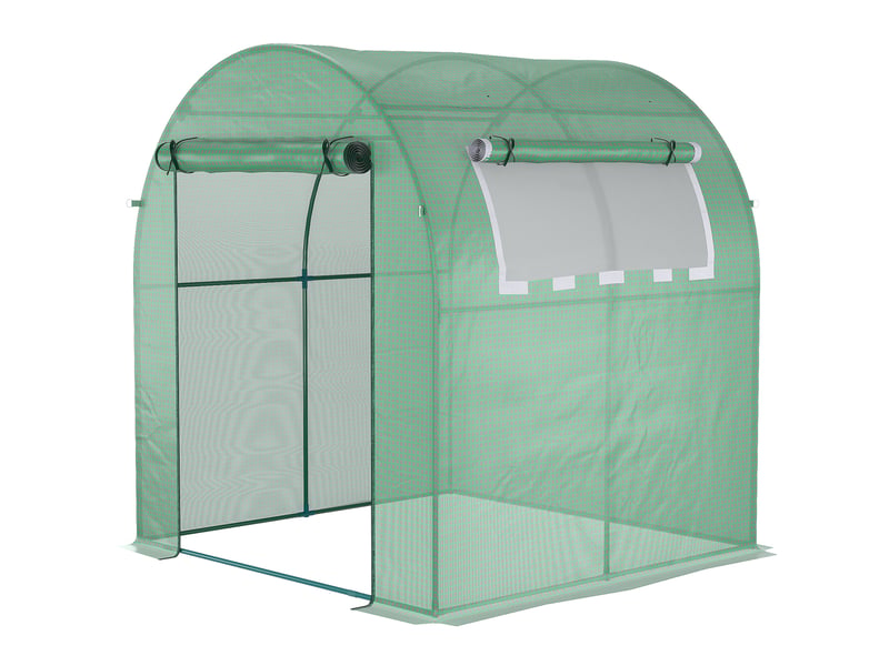 Serre de jardin 180x180x200 cm – verte – porte enroulable, fenêtre latérale, couverture pe et protection uv - Conforama A
