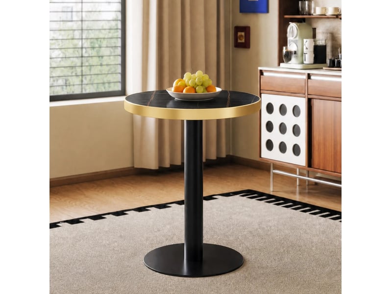  Table d'appoint ronde ø60 cm effet marbre noir, métal noir et bord doré  - Conforama E