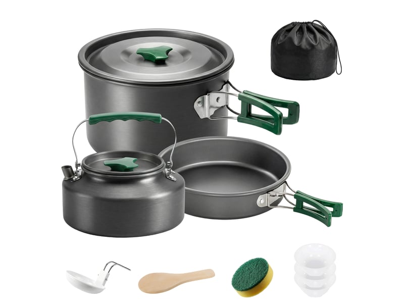  Kit de casseroles camping 11 pcs cuisine de camping compact gris  - Conforama A