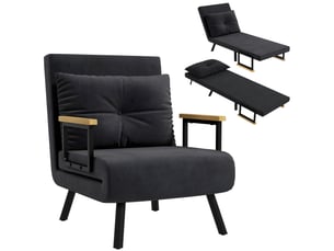 Fauteuil convertible 1 place en tissu effet velours avec accoudoirs noir 63x73x81 cm