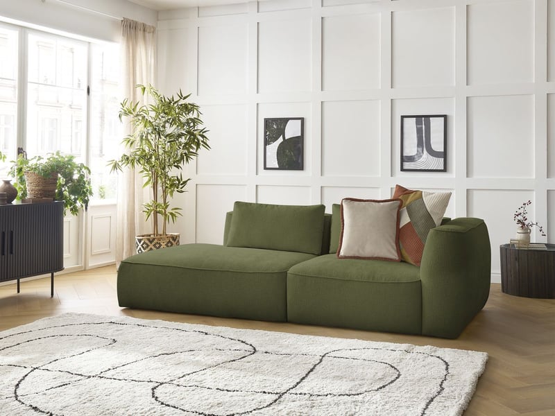  Bobochic canapé droit fixe 3 places leopold tissu texturé vert foncé  accoudoir droit LEOPOLD - Conforama B