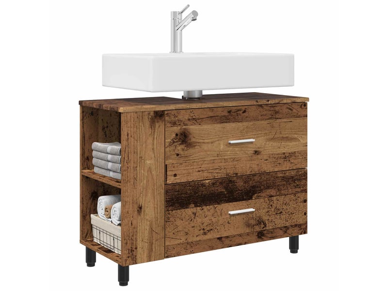  Unité de vanité de salle de bain, meuble de rangement bois ancien 80x35x60 cm  - Conforama C