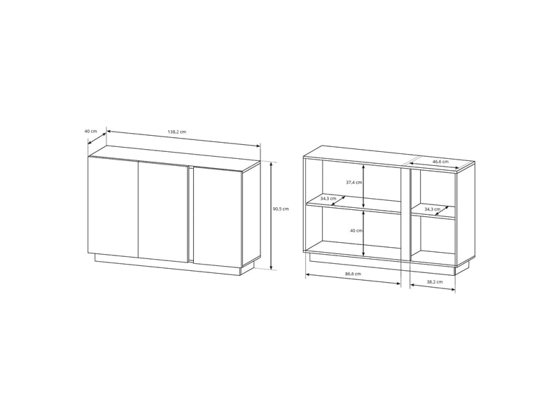  Buffet hala, meuble 3 étagères, 138x40x91h cm blanc brillant Hala - Conforama C