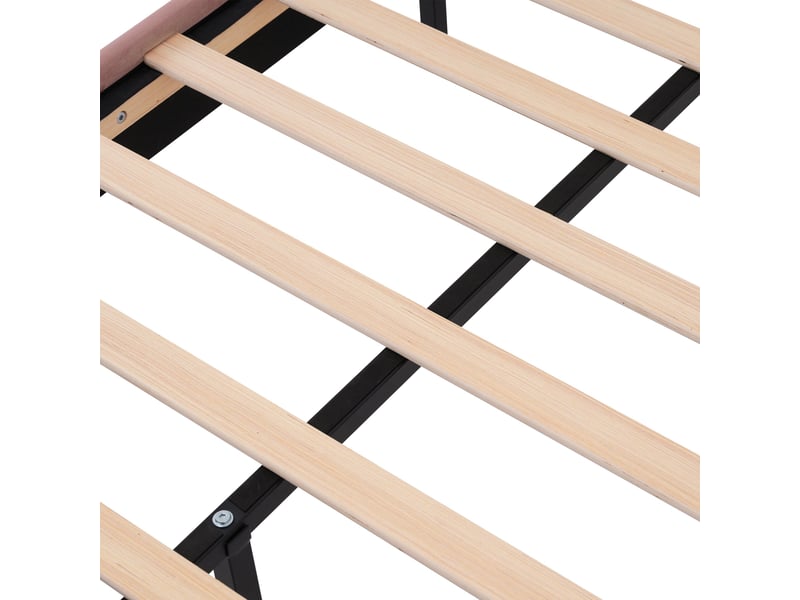  Lit led 90x200 avec sommier à lattes, cadre de lit rembourré en velours rose et tête de lit réglable pour chambre  - Conforama W