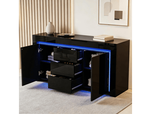 Buffet 2 porte(s)  3 tiroir(s) <strong>BEAOK</strong> <strong></strong> - 140 cm coloris noir 