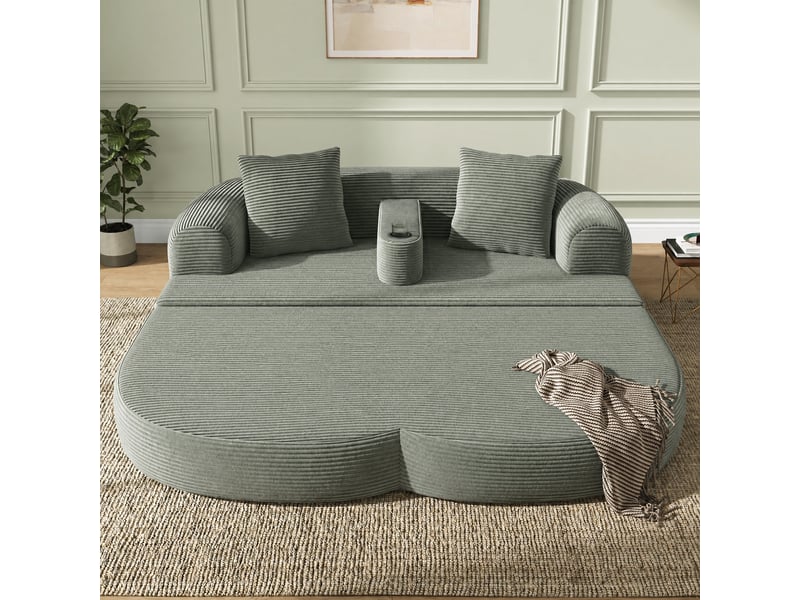 Canapé 2 places convertible lounge 184 cm - extension relax avec accoudoir amovible et porte-gobelet - velours côtelé vert - Conforama B