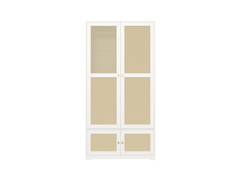  Armoire 2 portes en mdf blanc avec penderie et étagères, style rotin, rangement chambre  - Conforama A