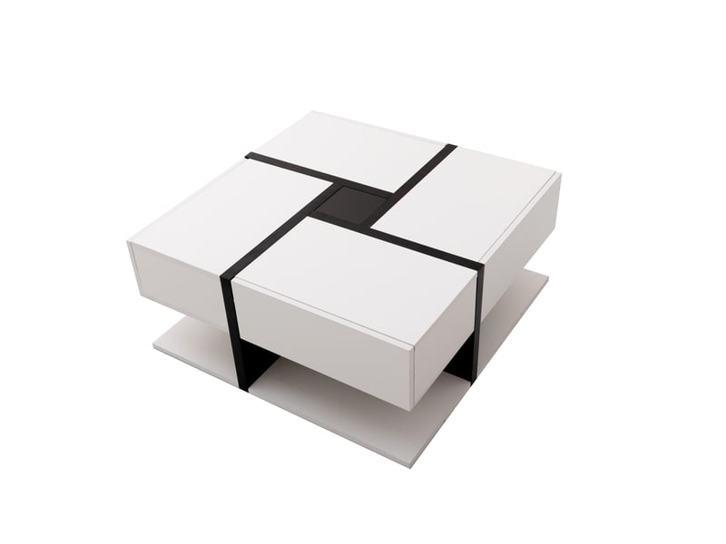  Table basse carrée 78x78x36cm laquée haute brillance avec 4 tiroirs | étagère inférieure bicolore | charge 50kg - blanc et noir  - Conforama A