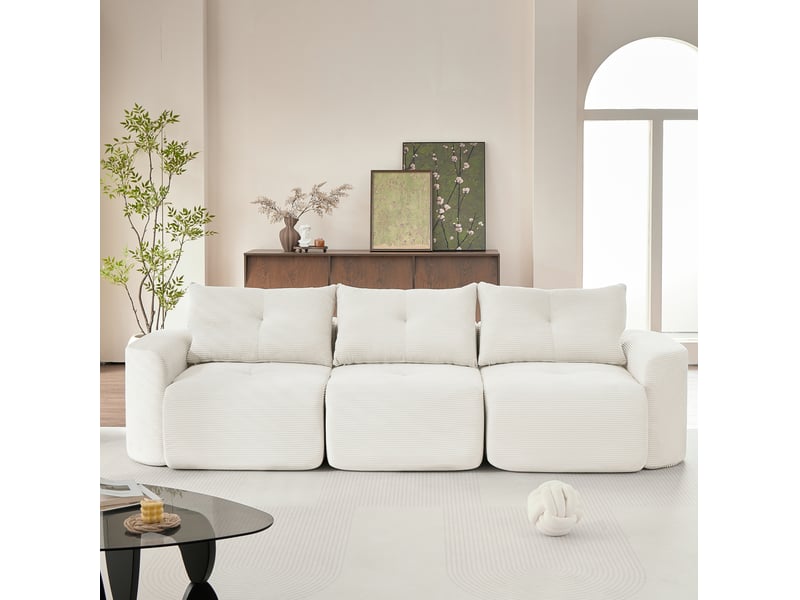  Canapé modulaire 3 places avec assise individuelle amovible, configuration 2+1 en velours côtelé beige  - Conforama D