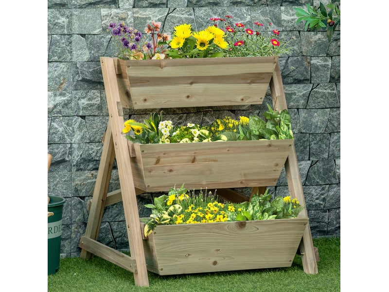  Jardinière enfente à 3 niveaux 71x61x77 cm – naturel – 3 bacs drainants avec feutre de protection  - Conforama B