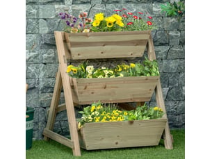 Jardinière enfente à 3 niveaux 71x61x77 cm – naturel – 3 bacs drainants avec feutre de protection