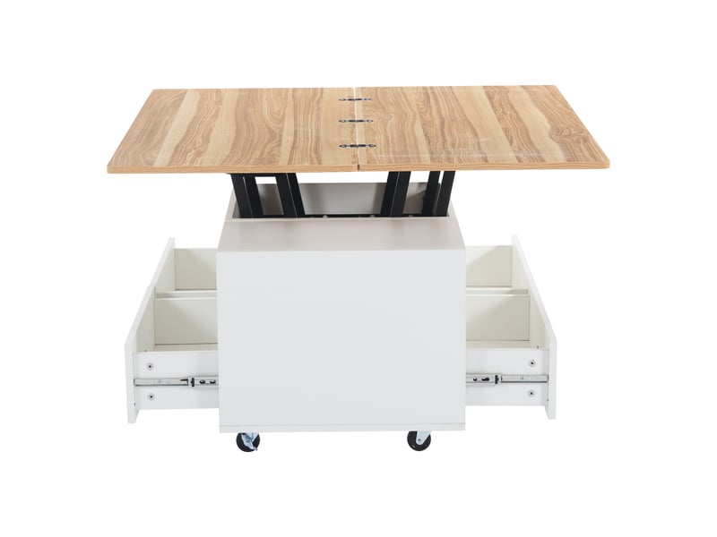  Table basse relevable extensible avec 4 tiroirs et roulettes pour salon en mdf 100×50×47,5 cm bois naturel et blanc  - Conforama D