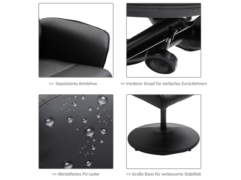 Fauteuil massant homcom avec repose-pieds et rangement - 10 points de vibration - simili cuir noir - 76×81×105 cm - Conforama E