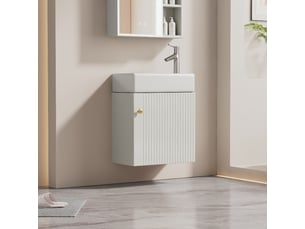 Meuble sous-vasque 46 cm avec vasque en céramique, meuble salle de bain suspendu blanc, petit meuble pour wc invités