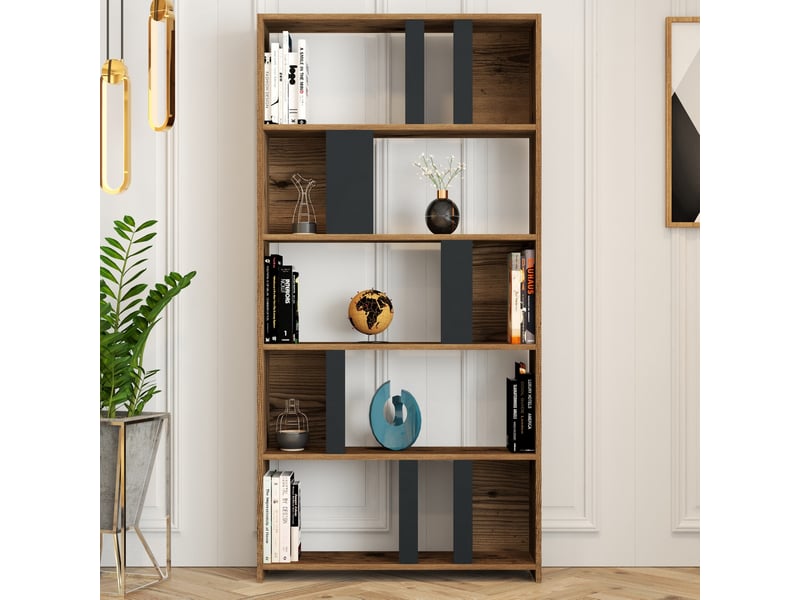 Bibliothèque 5 étagères effet bois noyer et gris anthracite boby - Conforama C