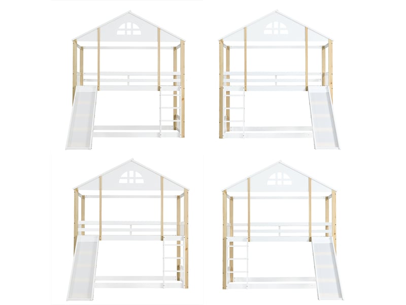 Lit mezzanine 90 × 200 cm forme maison avec toboggan et escalier, blancnaturel IKSETERA TRADING LTD - Conforama W