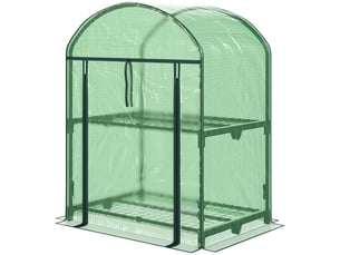 Mini serre de jardin avec 2 étagères métalliques et bâche en pe, 69 x 49 x 92 cm, verte