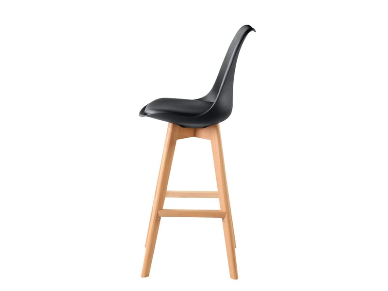  Lot de 2 chaises de bar scandinaves tika hauteur 70 cm en simili cuir noir avec pieds bois  - Conforama D