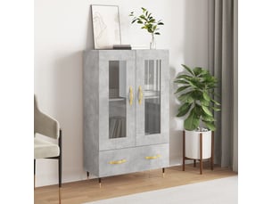 Buffet haut - bahut - meuble de rangement gris béton 69,5x31x115 cm bois d'ingénierie