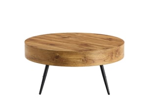 Table basse ronde avec plateau en mdf et pieds en métal, style scandinave, pour salon, bois et noir