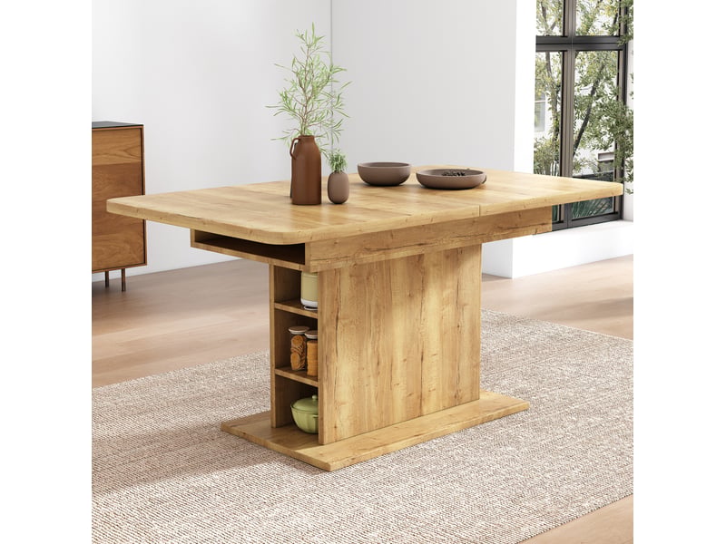 Table à manger extensible, 110-130x70x75 cm, plateau panneau de particules et bois, piètement métal, coloris bois - Conforama B