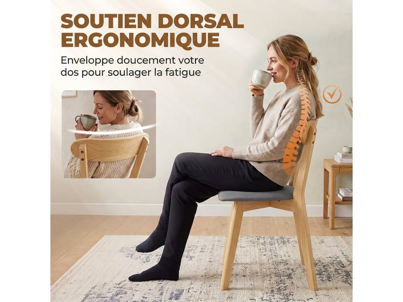  Lot de 4 chaises de salle à manger, chaises cuisine, assise rembourrées en lin, dossier incurvé, gris et bois naturel  - Conforama E