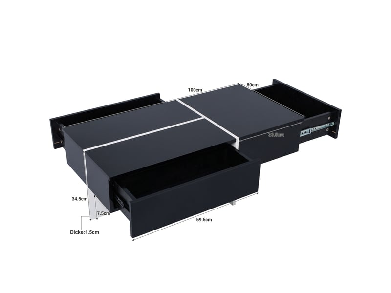 Table basse 100x50x34,5 cm avec led et 3 tiroirs, noir et blanc brillant - Conforama E