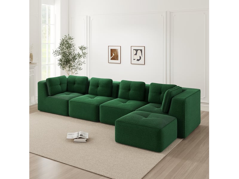  Canapé d'angle modulaire 4 places en velours côtelé vert  - Conforama D