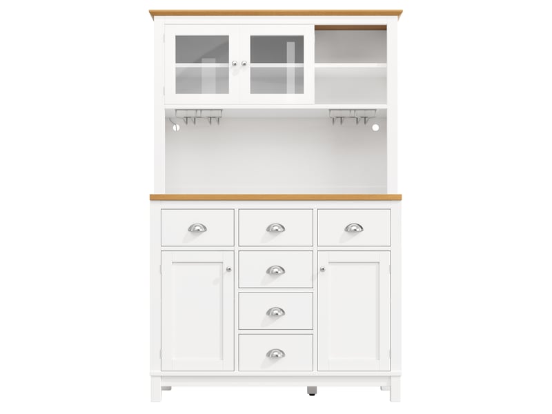  Buffet 104x40x180 cm style campagne 4 portes avec led bande lumineuse et porte bouteilles vert blanc  - Conforama D