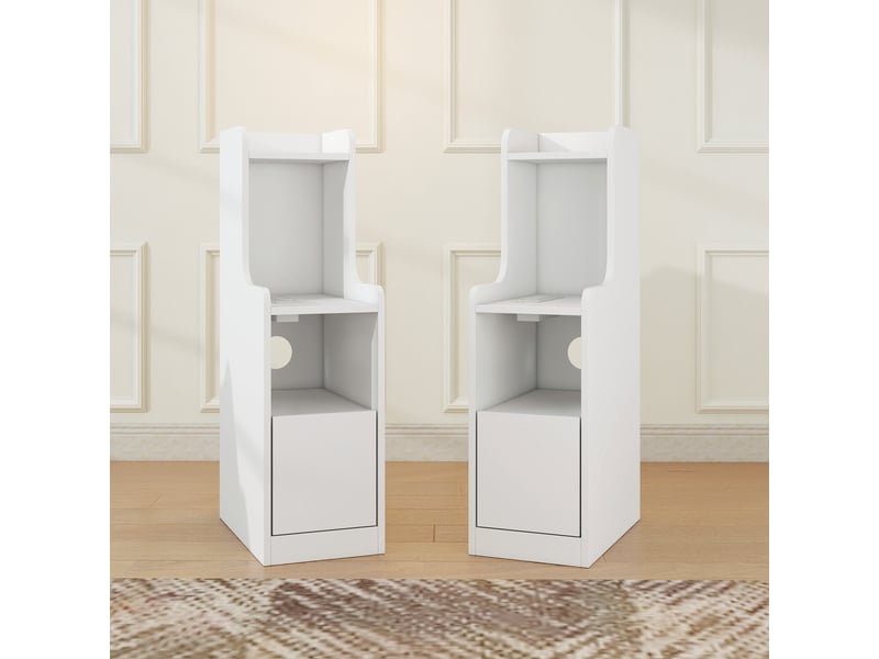  Lot de 2 tables de chevet avec station de charge, étagères ouvertes, tables de nuit modernes avec tiroir, blanc  - Conforama D