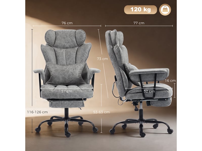  Fauteuil de bureau avec massage et chauffage à 6 points, gris  - Conforama E