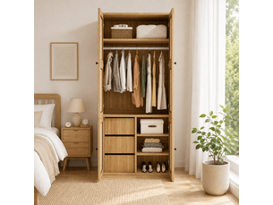 Armoire 4 porte(s) battante 3 tiroir(s) <strong>MERAX</strong> <strong></strong> coloris naturel largeur 90 cm