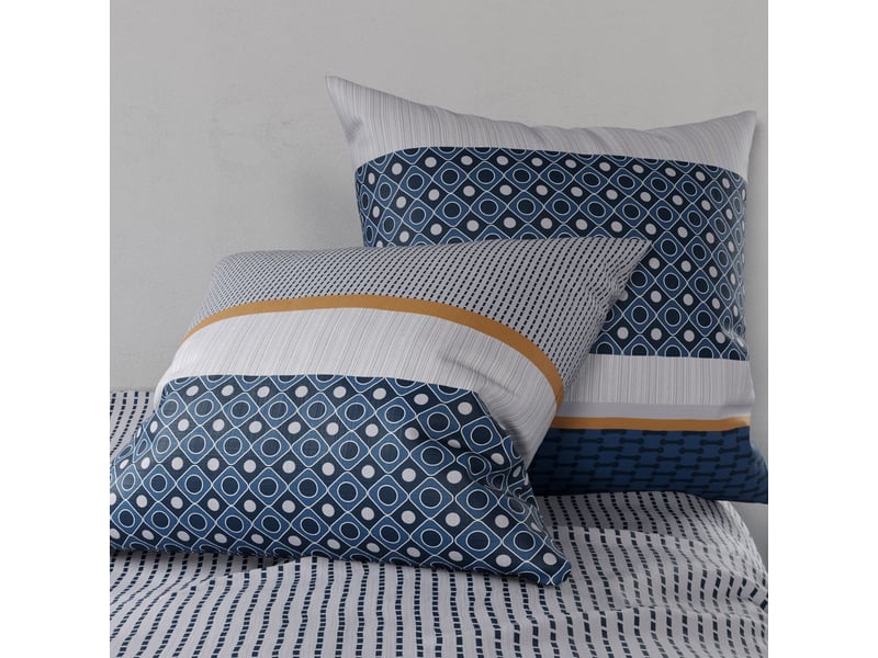  Parure housse de couette 260x240cm + 2 taies motif graphique bleu 100% coton - zoelia ZOELIA - Conforama D