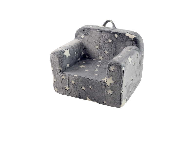  Fauteuil enfant en mousse 63x38x20 cm gris à étoiles, housse lavable, poignée de transport et accoudoirs  - Conforama A