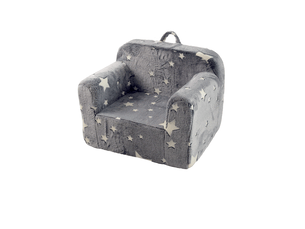 Fauteuil enfant en mousse 63x38x20 cm gris à étoiles, housse lavable, poignée de transport et accoudoirs
