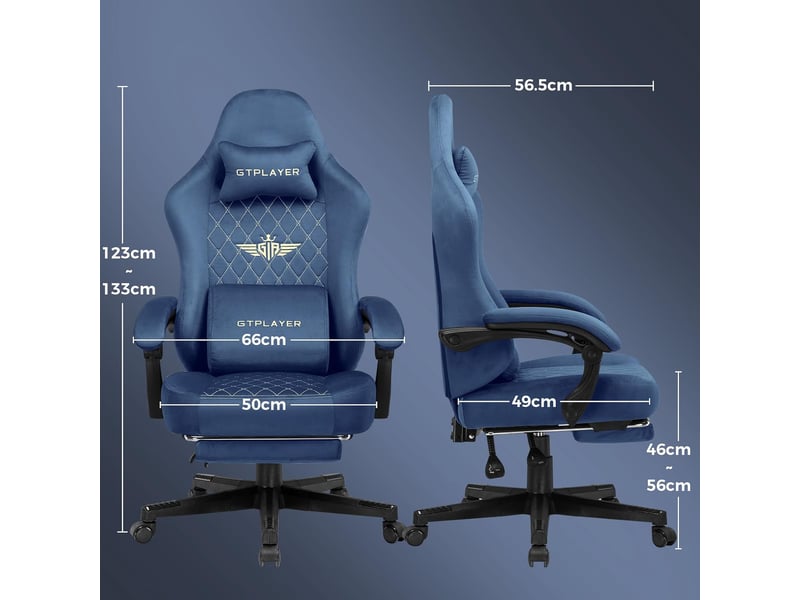 Gtplayer chaise de jeu ergonomique avec assise à ressorts et repose-pieds 150kg - tissu bleu GT830-BL - Conforama C