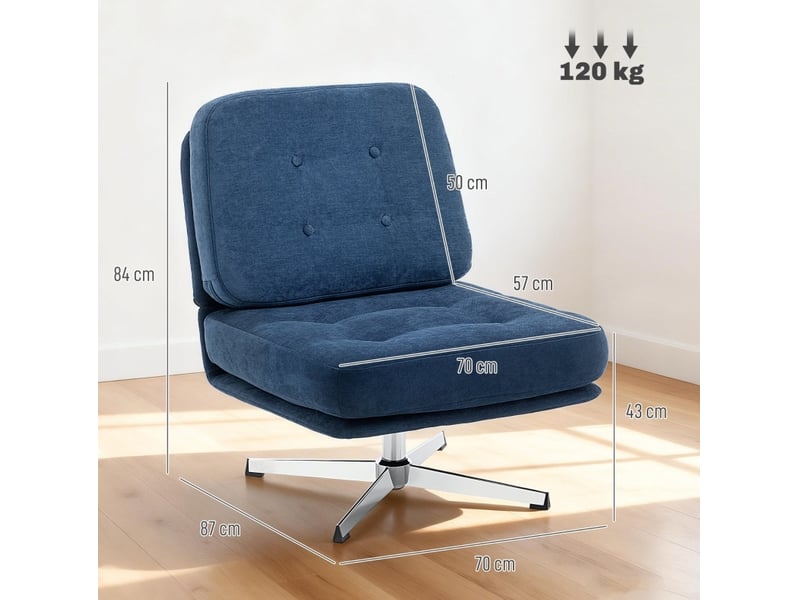  Fauteuil pivotant 87x70x84 cm, rotation 360°, métal, bleu foncé  - Conforama E