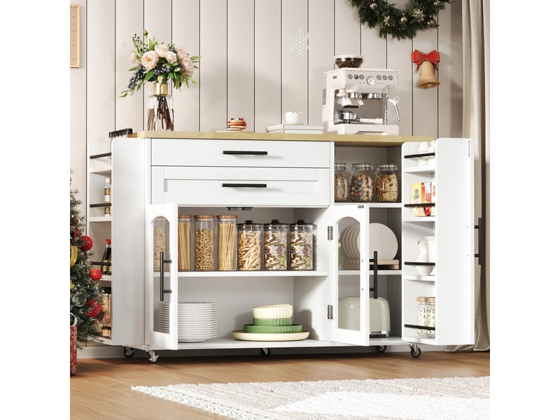 Îlot de cuisine mobile avec plan de travail rabattable, desserte de cuisine sur roulettes, 138x70x90 cm - Conforama B