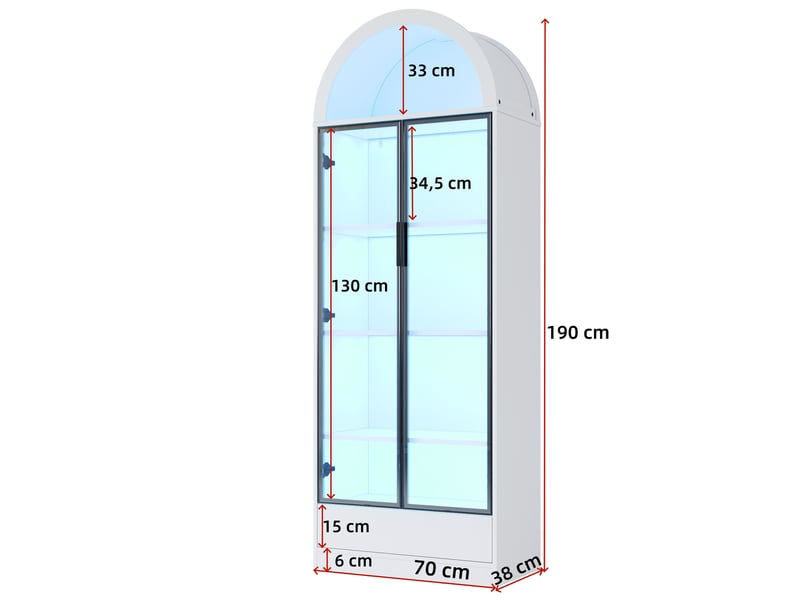  Vitrine led avec portes vitrées et tiroir, 70 x 38 x 190 cm, mdf et verre, blanche  - Conforama C
