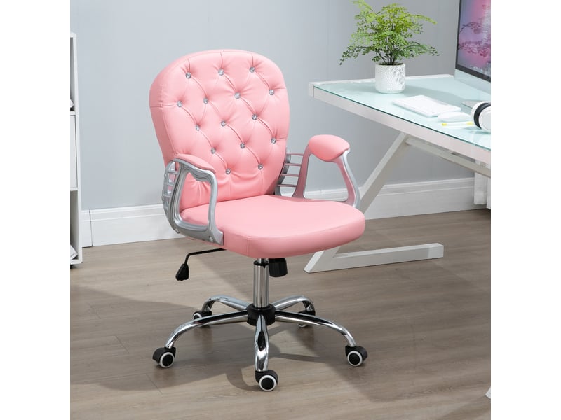  Chaise bureau similicuir, pivotante, hauteur réglable, coiffeuse, max 120 kg, rose.  - Conforama C