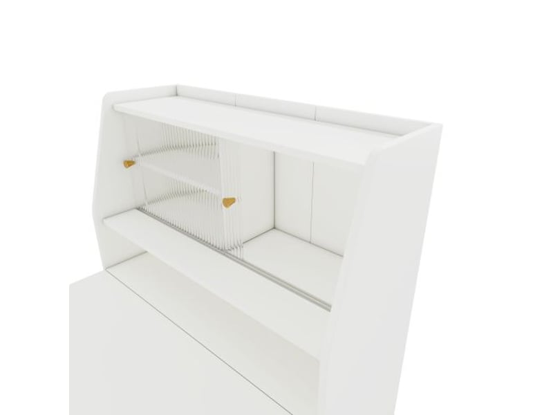  Table à manger extensible,table à manger rectangle avec étagère,compartiment de rangement anti-poussière,espace de travail et 3 panneaux amovibles,52132,5x80x76,blanc table blanc - Conforama E